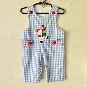 Babeeni Blue & White Checkered Christmas Applique One Piece Baby Boy Outfit
